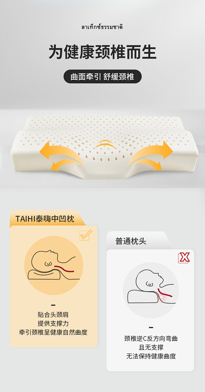 泰嗨泰国天然乳胶枕头颈椎护颈专用助睡眠睡...