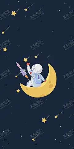 卡通太空手机壁纸 【酷图网】卡通,卡通太空,弯月,月亮,宇宙,航天员,流星,星星,手机壁纸,卡通手机壁纸