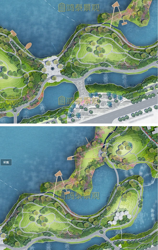 城市环湖公园PS彩色平面图滨水公园景观规划设计PSD分层彩平素材-花瓣网