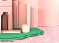 粉色小清新立体几何c4d箱包海报背景