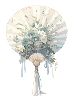 折扇｜手帐配饰插画古风设计素材midjourney