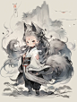 长相思｜涂山璟｜九尾狐｜q版国风插画｜AI