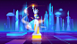 Neon statue of liberty futuristic background Free Vector