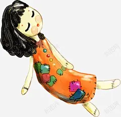 手绘享受美景美女