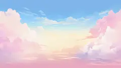 水彩插画治愈唯美天空插画云海梦幻温暖唯美桌面壁纸