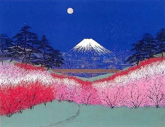 日本画家平松禮二的山水月色