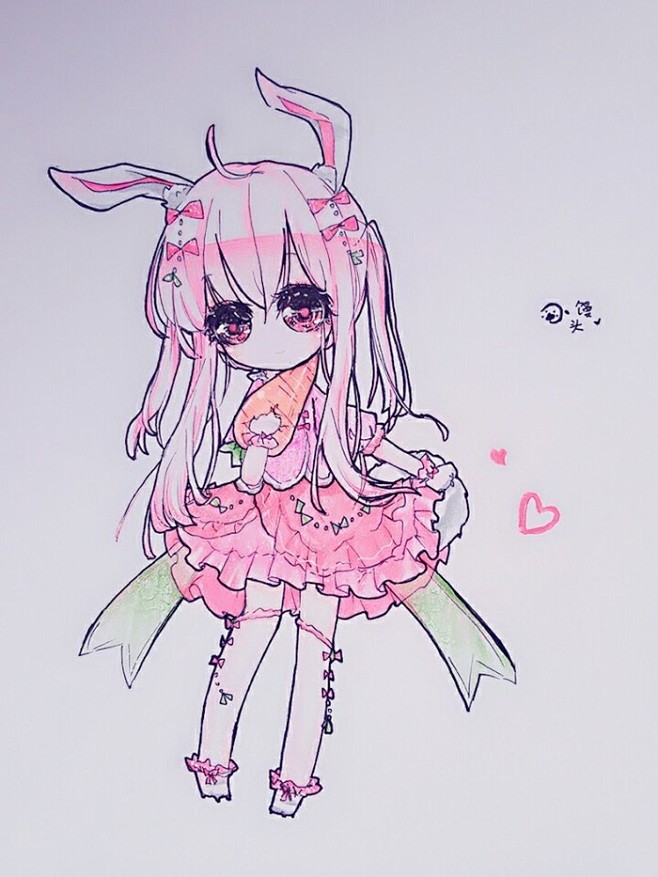 手绘彩铅女孩生肖兔拟人