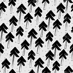 无缝的黑白图案与冬季森林中的圣诞树