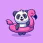 Cute panda with flamingo tires cartoon i... | Free Vector #Freepik #freevector #baby #water #nature #character