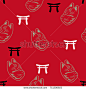 Seamless fox mask and torii pattern / Material of patterns made with Vector