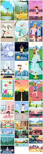 运动健身房跑步瑜伽户外健康手绘卡通插画海报psd模板素材设计-淘宝网