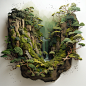 a large landscape of trees and bushes, in the style of felt creations:: 2, detailed imagery, immersive, hikecore, birds-eye-view, lush and detailed, organic form, by Goro Fujita:: .5 --v 5.2