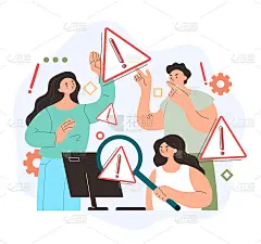 团队人员字符搜索系统错误。404操作警告网页窗口概念。矢量平面设计卡通中庸风格插图