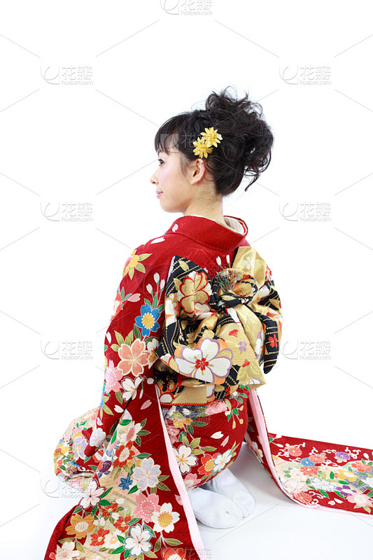 和服,日本人,女人,白色背景,衣服,垂直...