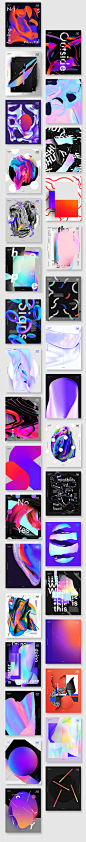 【几百个渐变色彩的独特玩法】抽象图形和渐变色彩的搭配使用可谓是充满了视觉吸引力，通过这些组合效果可以很好的运用到背景设计中，或者巧妙的将这些抽象图形转变为具象的形状，以此来传达信息。来自Vasjen Katro  #设计秀#