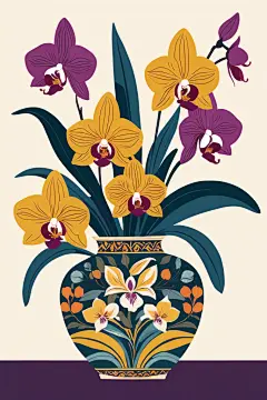 优雅美丽的手绘兰花植物图片插画