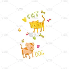 幼稚的猫和狗矢量插图可用于海报，贺卡，横幅，标签，书籍插图