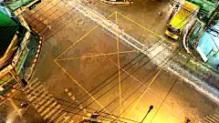 夜间交通十字路口，延时摄影