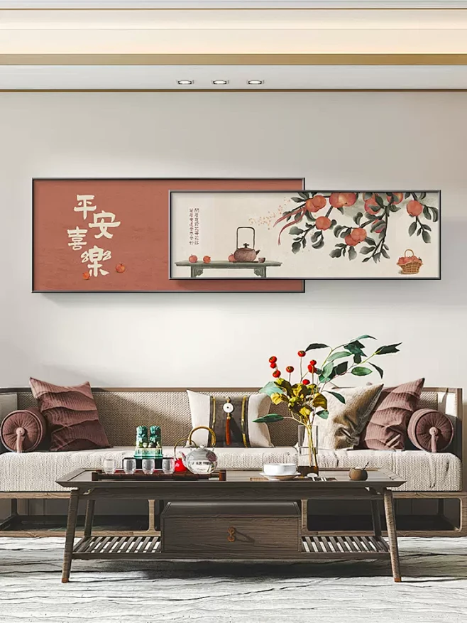 新中式客厅装饰画柿柿如意国风沙发背景墙挂画简约大气叠加壁画-tmall.com天猫-花瓣网