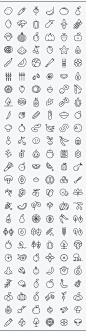 Fruits & vegetables icon set, 150 items : Fully scalable stroke icons, stroke weight 3.5 pt. Useful for mobile apps, print and Web.