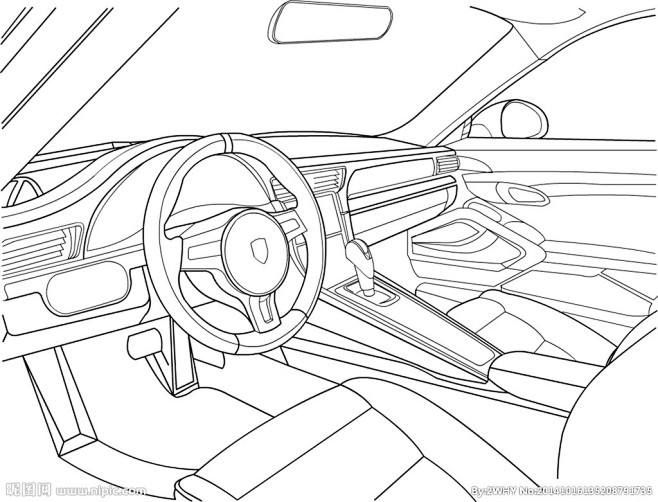 矢量汽车内饰线稿图片