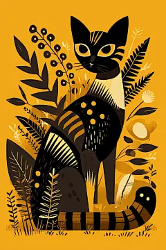 手绘猫咪小黑猫插画素材