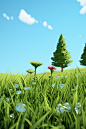 Clean grass, a wide-angle， 3d rendering，Unreal Engine ，octane render ， behance