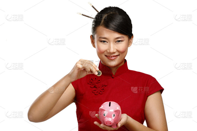 小猪扑满,女人,传统,美,储蓄,水平画幅,仅成年人,日本人,看,公司企业