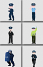 扁平化特警交警警察人物元素插画