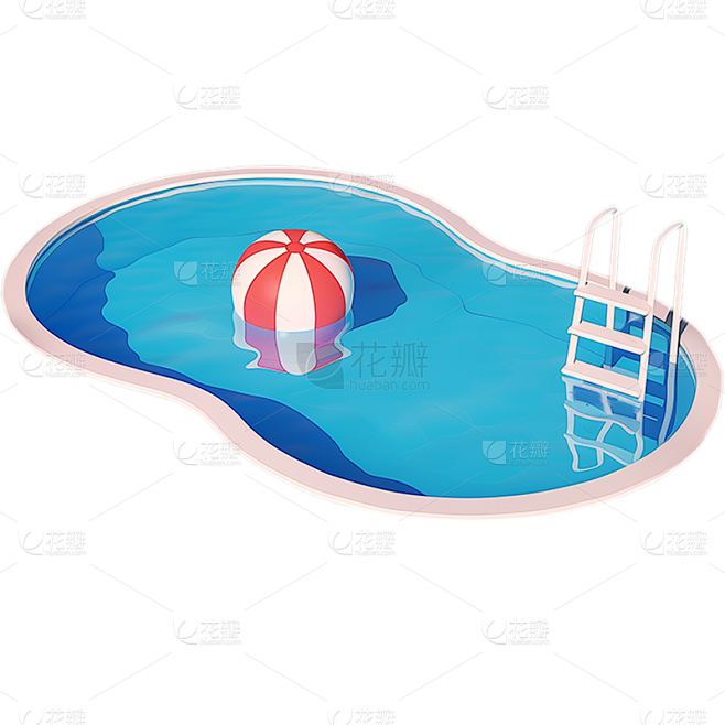 夏天通用3D卡通蓝色泳池元素素材