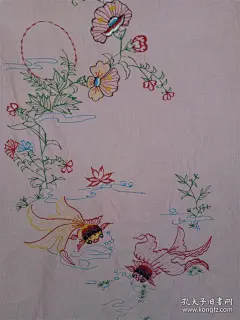 怀旧收藏 八十年代门帘 刺绣门帘 喜字金鱼花朵图案 仅供收藏_孔夫子旧书网