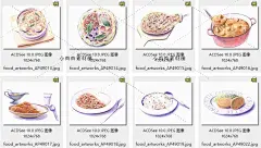 卡通萌系手绘美食插画 可爱水彩食物绘画临摹参考图片临摹素材5-淘宝网