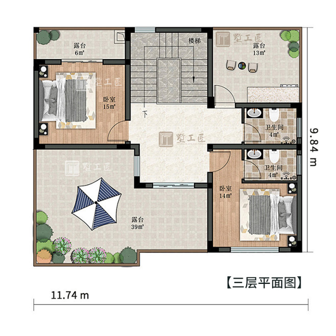 现代小别墅设计图纸三层农村自建房简约风全...