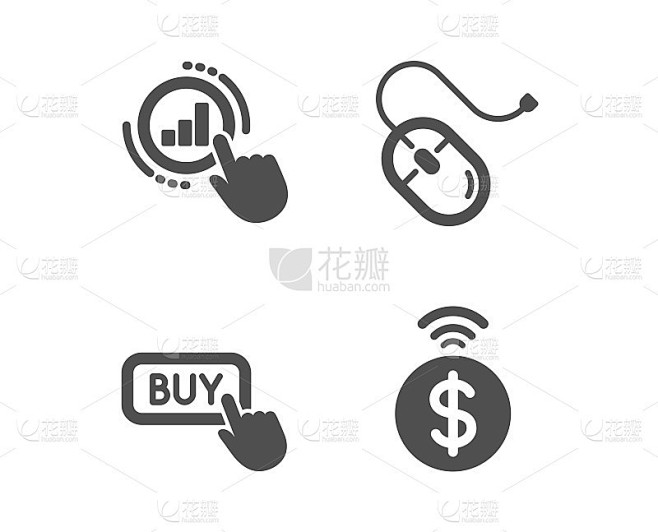 Graph chart, Computer mouse and Buy button icons.