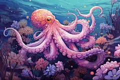 海洋八爪鱼水母海底世界海洋生物插画