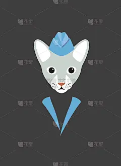 猫的肖像，戴着帽子，像空姐一样，很酷的风格