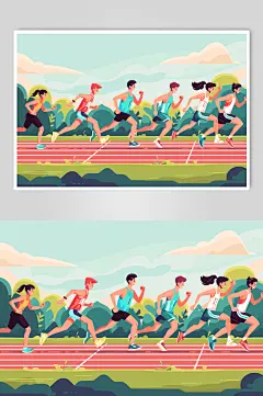 AI数字艺术扁平风校园运动会人物插画