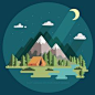night landscape in the mountains. Hiking and camping. flat illustration vector art illustration