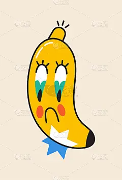 疯狂的香蕉贴纸向量。抽象漫画人物，有着大大的愤怒的眼睛