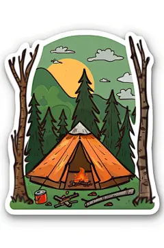 AI数字艺术户外露营插画贴纸元素-众图网