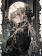 The photo frame at the gallery shows a long-haired blond anime girl with dark and gorgeous Gothic backgrounds, medium transparency, with dark and light gold elements, dressed in exquisite Night Core-style clothes and stone patterns, full of romance and sc