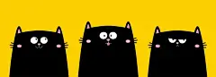 黑猫小猫小猫套装。悲伤、快乐、惊喜的情绪。有趣的旗帜。可爱的卡哇伊卡通人物。情人节。贺卡，t恤，贴纸模板。黄色背景。平面设计图片下载