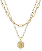 M MOOHAM Dainty Layered Initial Necklaces for Women, 14K Gold Plated Paperclip Chain Necklace Simple Cute Hexagon Letter P...