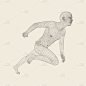 3 d跑步者。人体电线模型。运动的象征。低聚人在运动。向量几何图解。