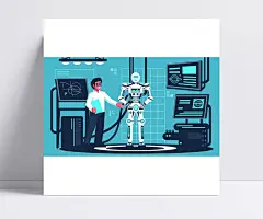 实验室中的人工智能机器人ps插画素材|矢量图/PS素材,IT科技,智能机器人,人工智能,科技,制造,未来,插画