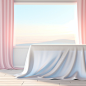 White table top on blurred pastel background of curtain