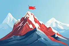 雪山蓝天山峰上插着的红旗背景插画