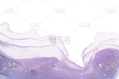 水彩背景与抽象紫色墨水波浪和金色飞溅。
