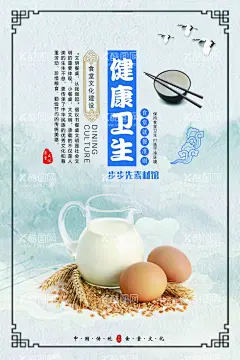 食堂文化  - 源文件下载【酷图网】健康食品海报,卫生海报,鸡蛋,牛奶,小麦,早餐海报,饭堂海报,食堂文化