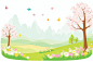 花丛天空春景创作晴空花朵插画背景图